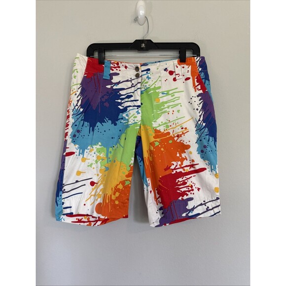 Loudmouth Pants - Loudmouth Ladies Bermuda Gold Short Multi-color Paint Splatter Size 8